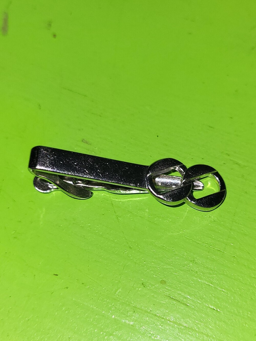 Vintage Swank Silver Tone Interlocking Circles Tie Clip Bar Mid Century Modern